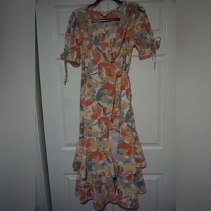 Love Riche High Low Floral Dress - Orange and Blue